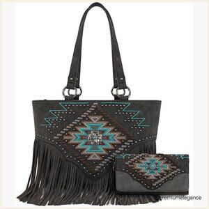 Large Vegan Leather Tote Bag with Wallet Set, Western Style